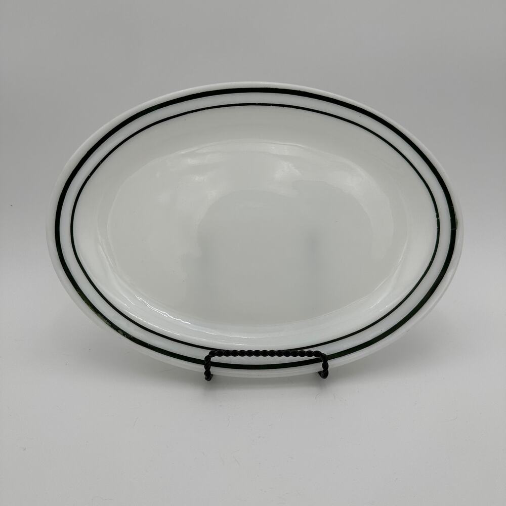 Vtg Anchor Hocking Fire King Platter Green Trim Milkglass 12 Inch